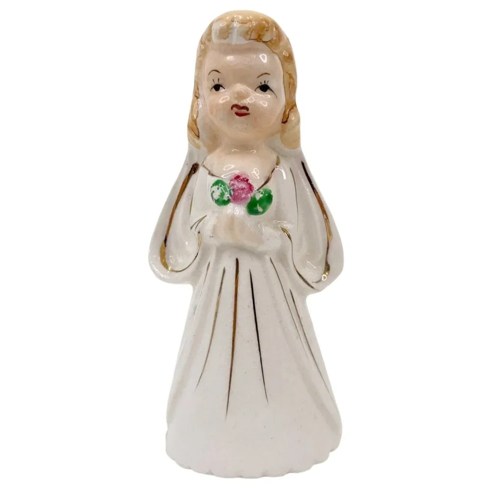 Vintage Salt Pepper Shaker Set Bride Groom Wedding Cake Topper Couple Japan MCM